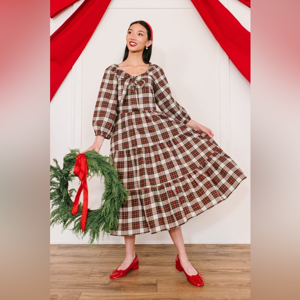NEW Ivy City Co Merry Dress Midi Dress - Holiday Plaid